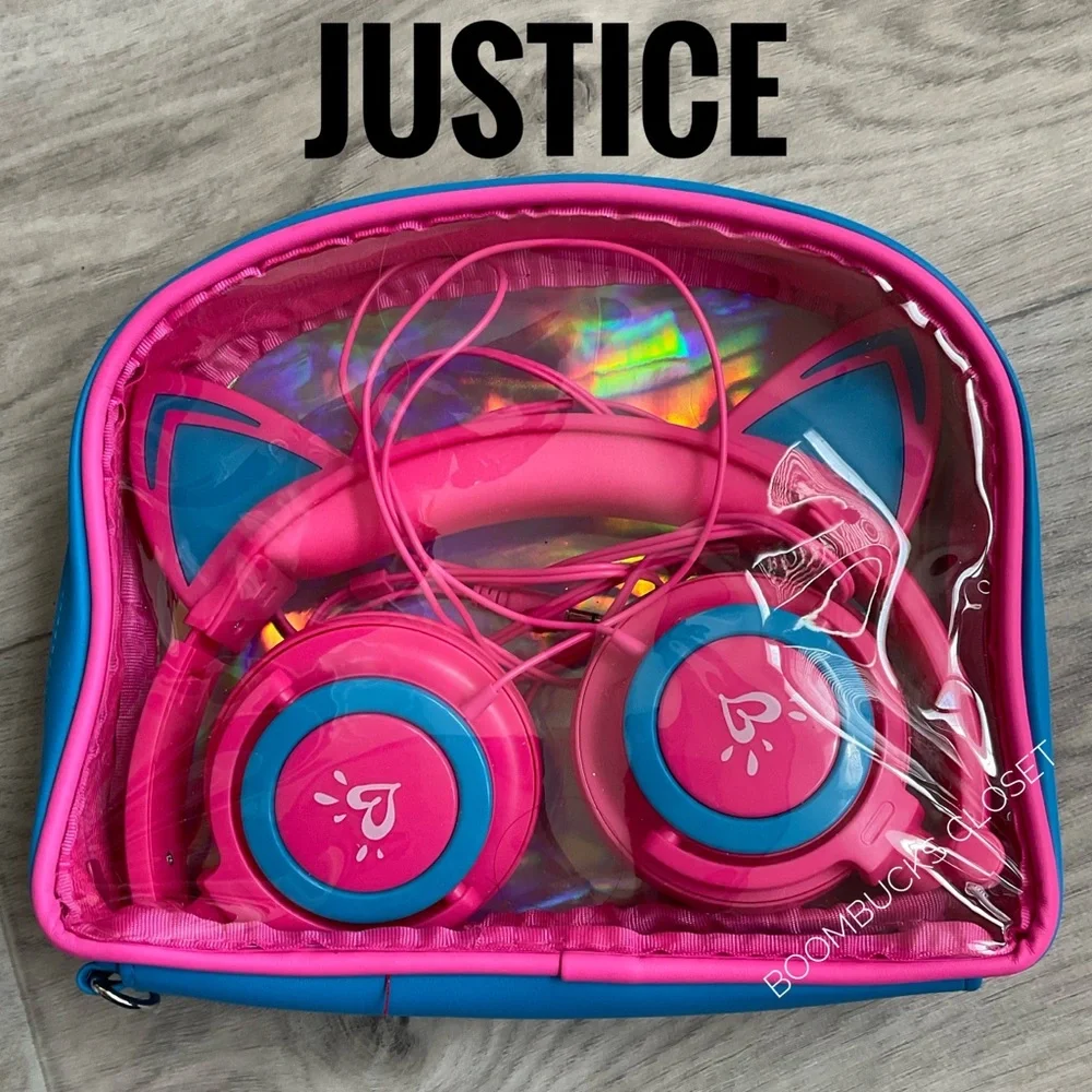Brand New Justice Hot Pink Cat Ear Headphones with case